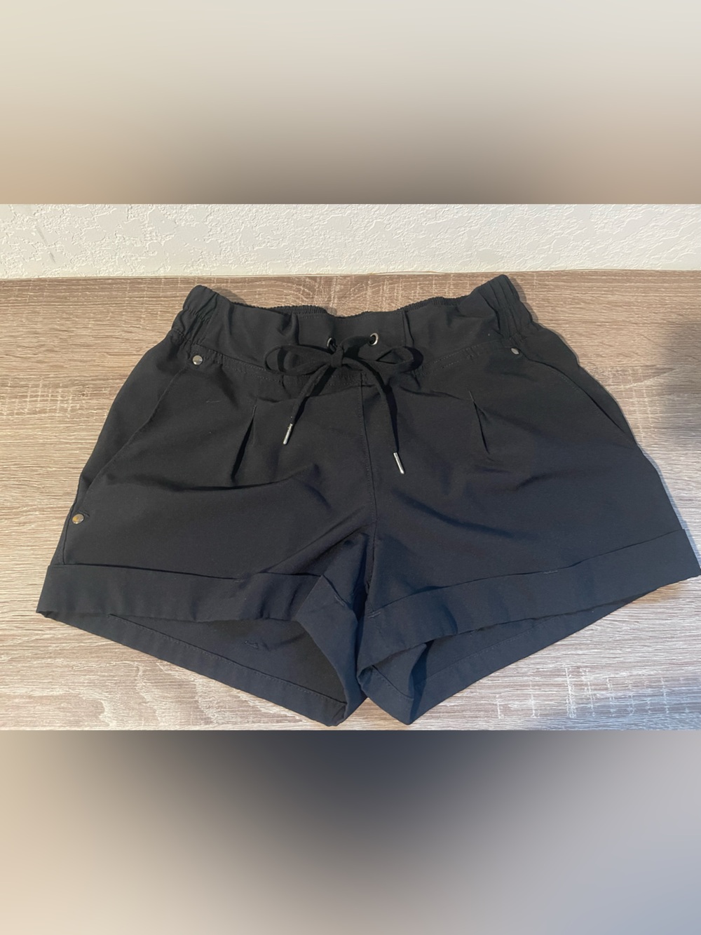 Mondetta Black High-Waist Pleated Drawstring Shorts